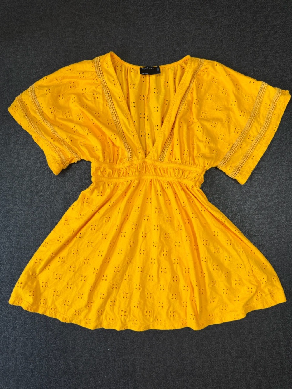 ASOS Yellow Eyelet Babydoll Dress US2 Boho Cottagecore Festival Summer Beach